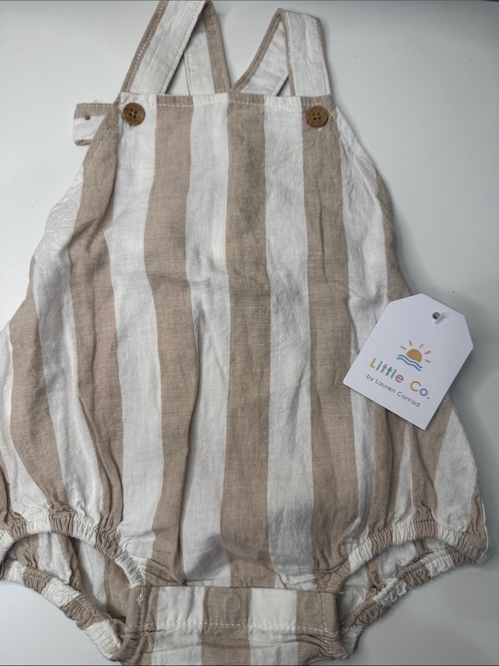 Little Co. Beige & White Striped Baby Romper
